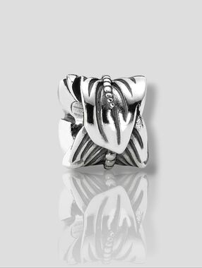 PANDORA Sterling Silver Rolled Feather Bead Charm Retired